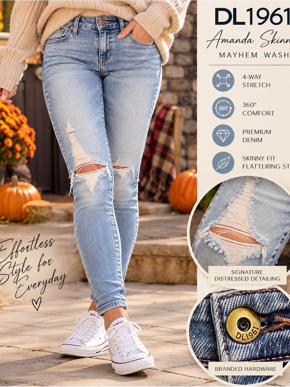 DL1961 Amanda Skinny Mayhem Distressed Jeans Size 26